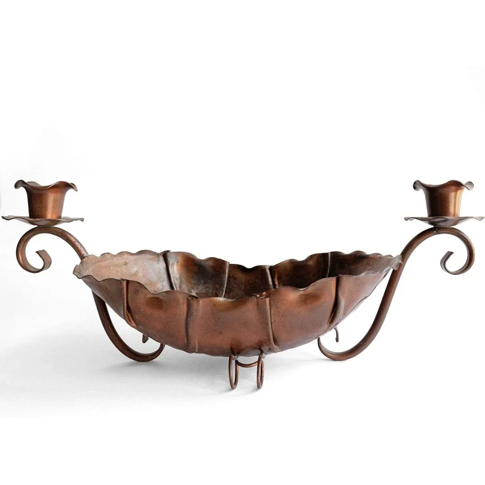Vintage Gregorian Copper Centerpiece Bowl Candle Holder Set Cottagecore Rustic